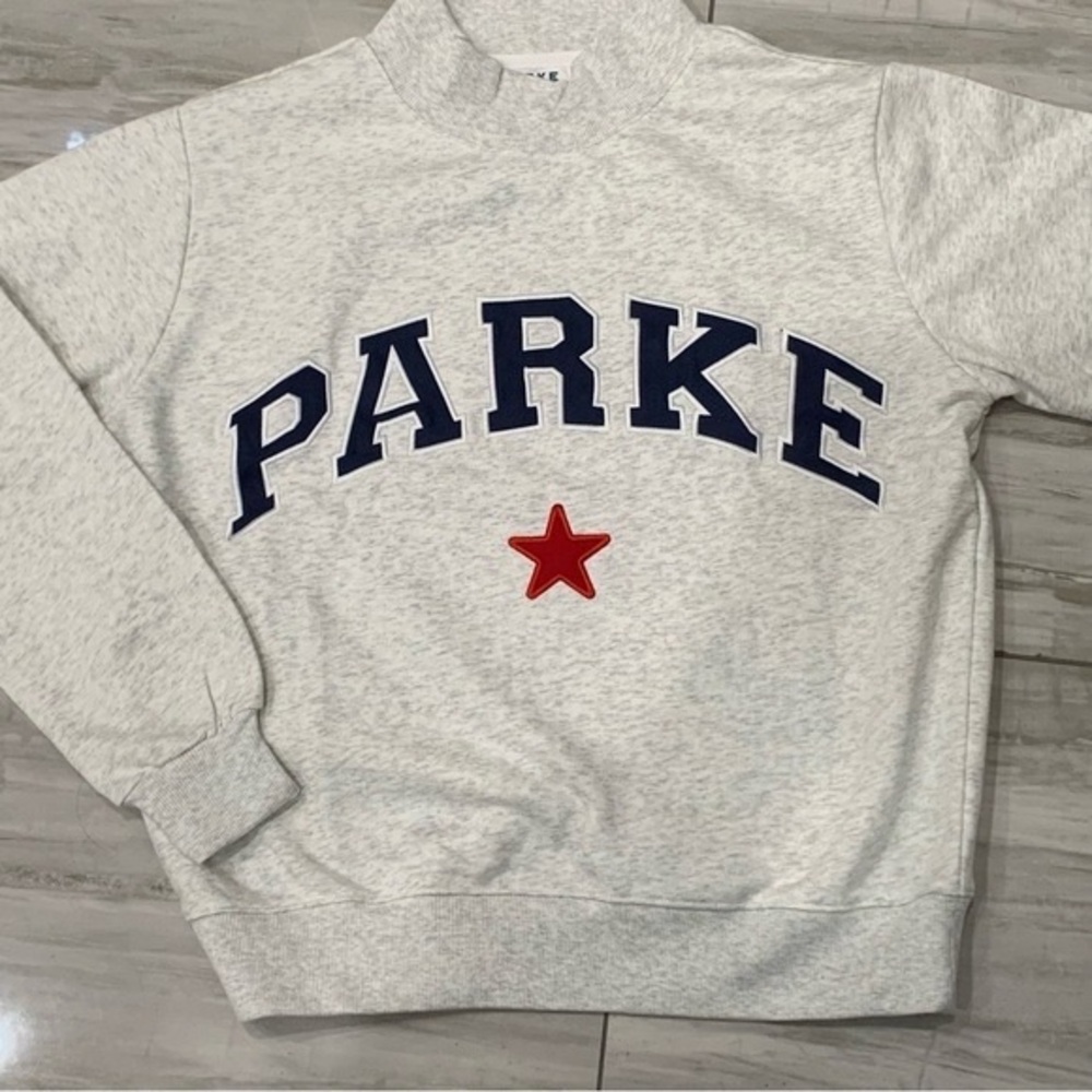 Parker Light Gray Crewneck Sweater with Navy and Red Accents